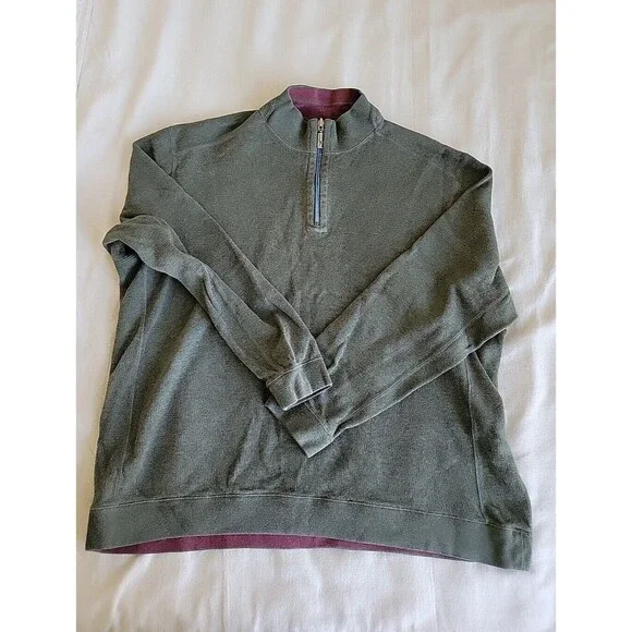 Tommy Bahama Mens XL 1/4 Zip Pullover Green Purple Reversible Logo Casual Solid - Picture 1 of 15